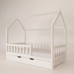 białe łóżko domek z szufladą na pościel szczeble prostokątne lub okrągłe