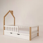 Łóżko pół-domek z szufladą i barierkami