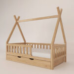 Łóżko tipi z szufladą i barierkami (naturalne)