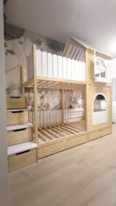 łóżko domek schodki szufladki i okkiennice