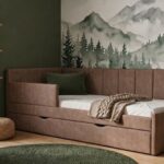 łóżko tapicerowane w brudnym różu z brązem 04