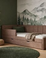 łóżko tapicerowane w brudnym różu z brązem 04