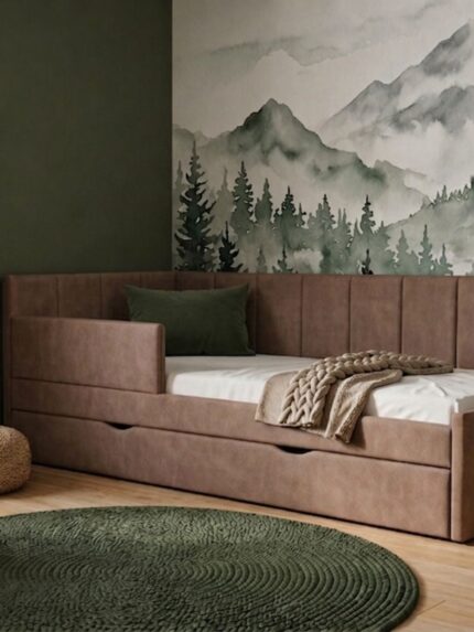 łóżko tapicerowane w brudnym różu z brązem 04